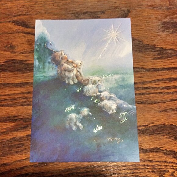 Vtg Hallmark Christmas Card Shepherd & Lambs Glitter Star Nativity Scene Lot 20 - Picture 2 of 5